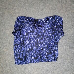 Express‎ Blue Black White Abstract Print V-Neck Cinched Waist Dress M